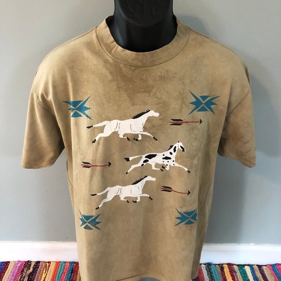 80s Horses Native American Tribal Shirt Aztec Arrow Vintage Large - Picture 1 of 7